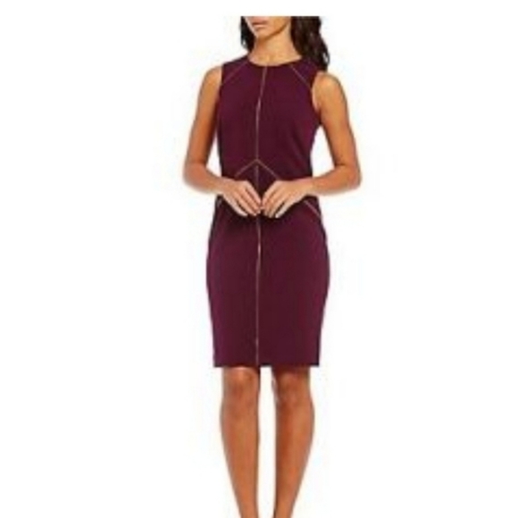 Calvin Klein Dresses & Skirts - Calvin Klein Zip Front Knit Aubergine Sheath Dress Size 6